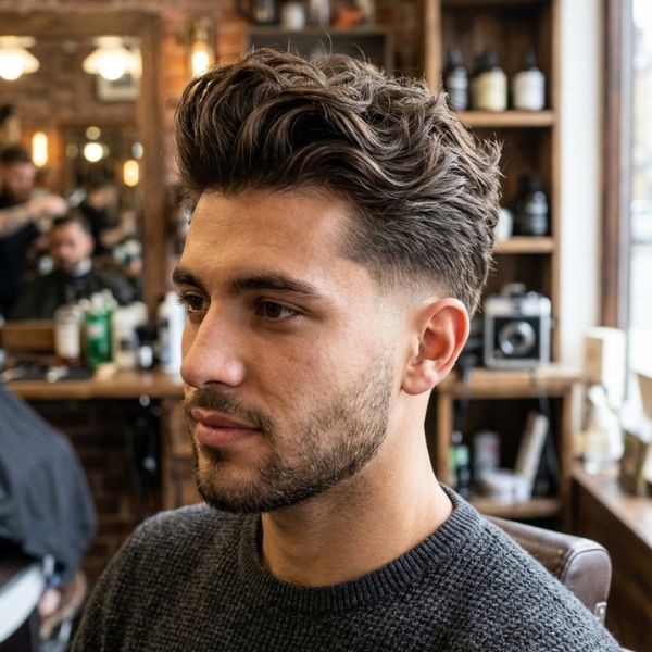Messy Wavy Quiff with Low Taper