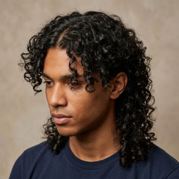 Middle Part Curly Mullet