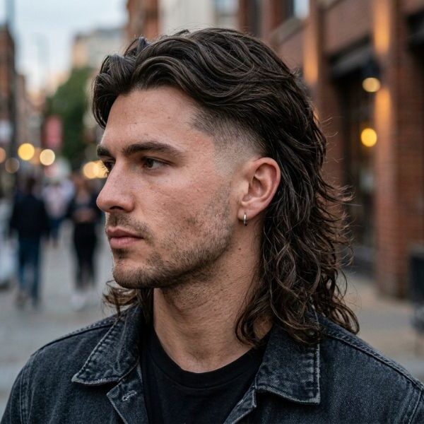 Middle Part Drop Fade Mullet