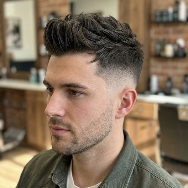 Short Textured Quiff with Mid Fade