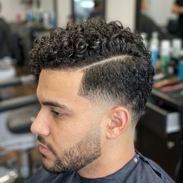 Curly Hair Low Taper Fade Side Part