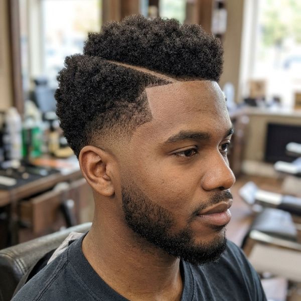Low Fade Afro with Part