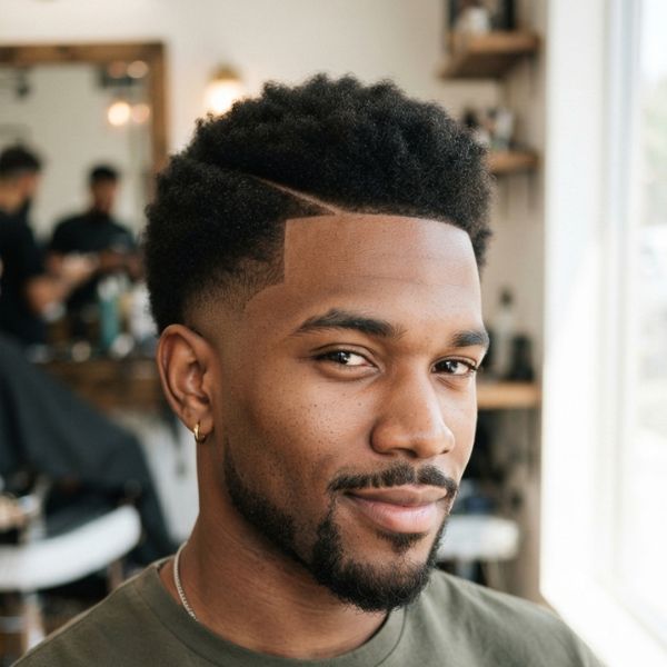Low Fade Afro with Part