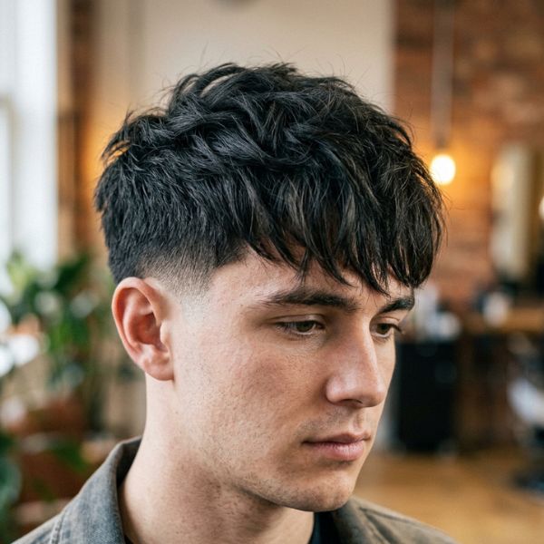 Low Taper Fade French Crop hair Long Fringe