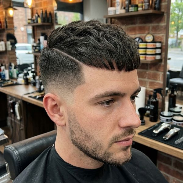 Low Taper Fade French Crop hair with Hard Part