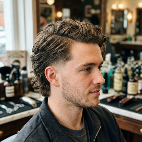 Low Taper Fade Modern Mullet with Side Part