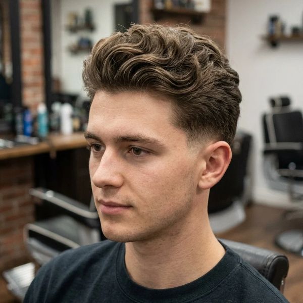 Low Taper Fade Quiff for Wavy Hair