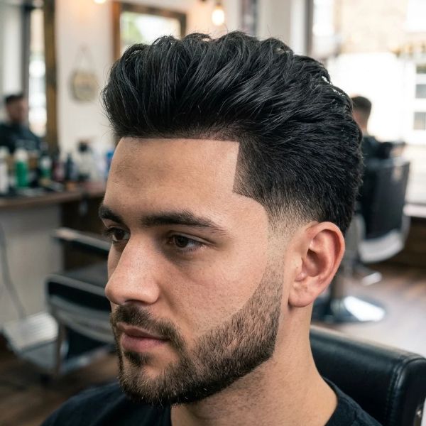 Low Taper Fade Quiff with Line Up