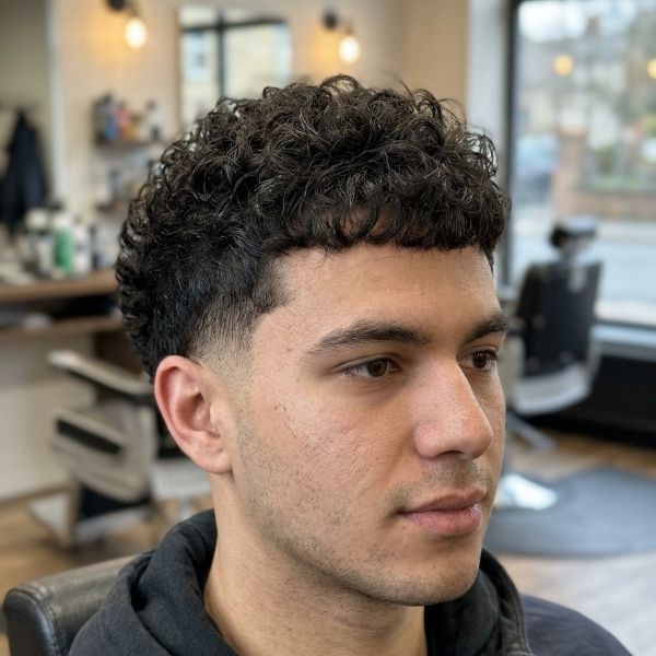 Low Taper Fade Textured Crop Haircut Curly