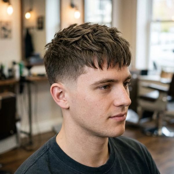 Low Taper Fade Textured Crop Haircut Straight Hair