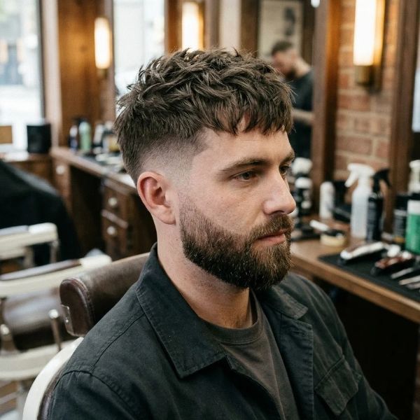 Low Taper Fade Textured Crop with Beard