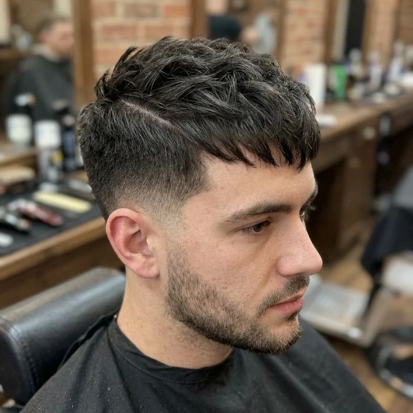 Low Taper Fade Textured Crop with Hard Part