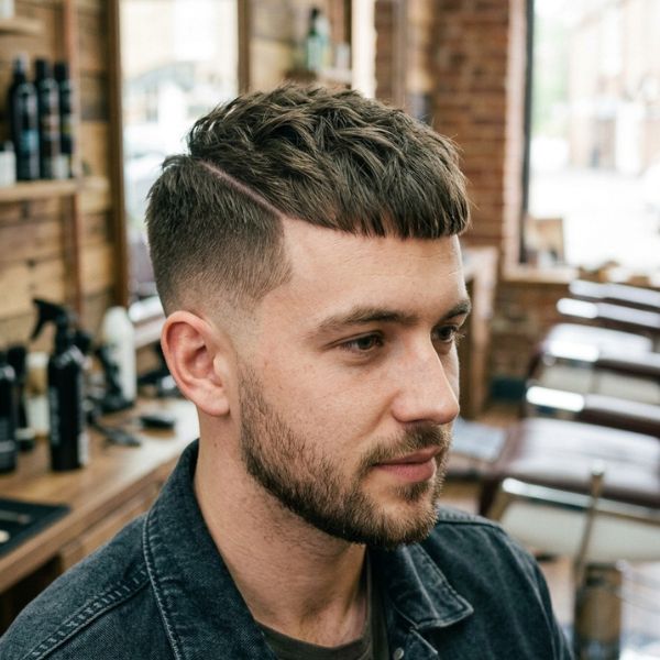 Low Taper Fade Textured Crop with Hard Part