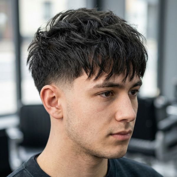 Low Taper Fade Textured Top With Fringe