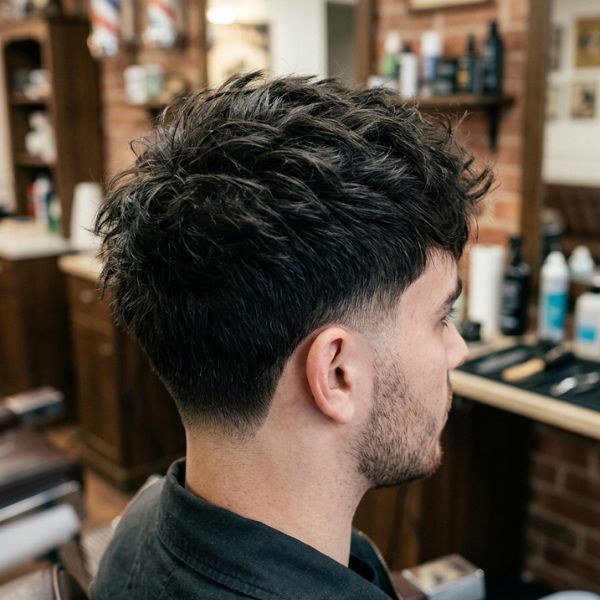 Low Taper Fade Textured Top With Thick Hair