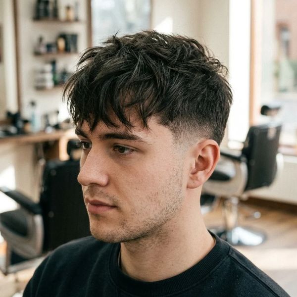 Low Taper Fade with Messy Fringe