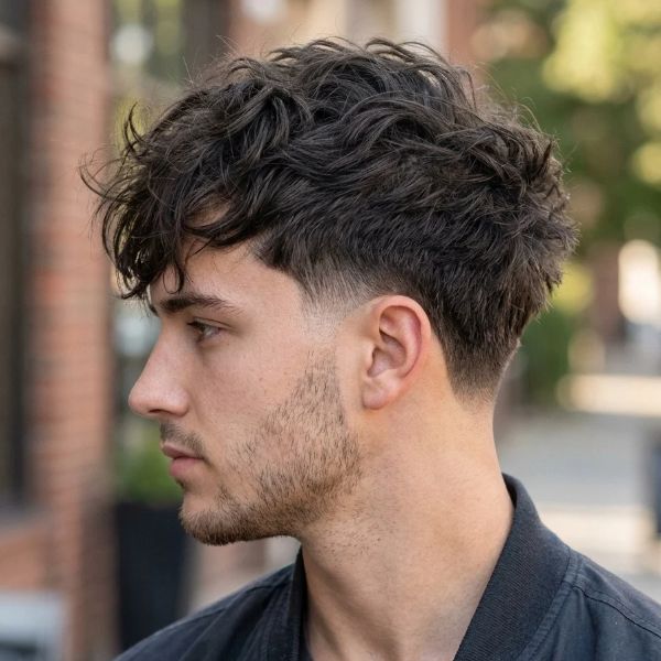 Low Taper Fade with Messy Long Top