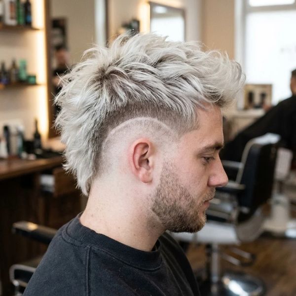 Platinum Blonde Burst Fade Mohawk
