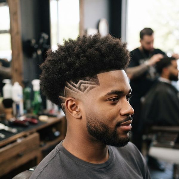 Taper Fade Afro with Design