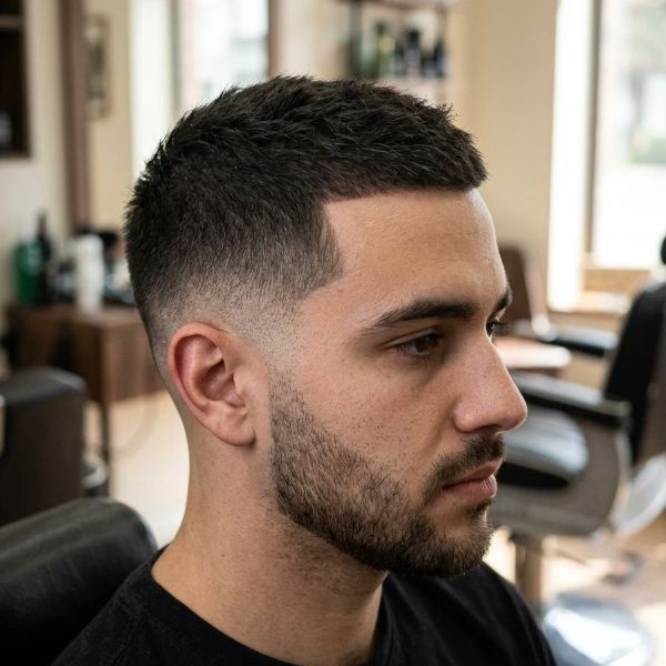 Textured Low Taper Fade Buzz Cut