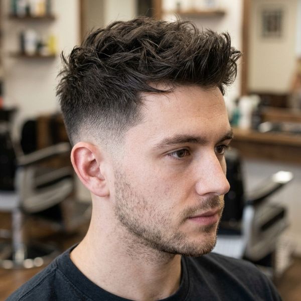 Tousled Short Quiff with Low Fade